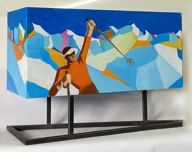 Ski Vintage auf Holz gemalt Format:60/40/30cm Download